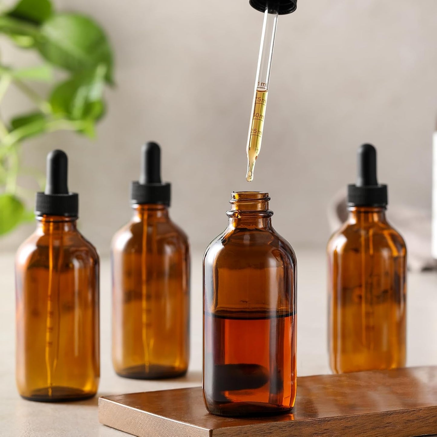 4 Oz Dark Amber Glass Dropper Bottles with Measured Dropper, 4 Pack- 120Ml Thick Tincture Bottle with Measurement Eye Droppers, Leakproof Essential Oils Bottle for Health, Personal Care & Beauty