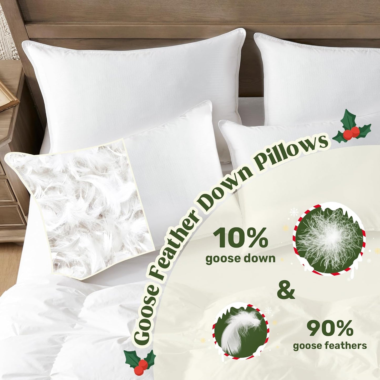 ® Natural down Feather Pillows, King Bed Pillows for Sleeping Set of 2, Grand Hotel Pillows with Cotton Fabric Cover (Pack of 2)