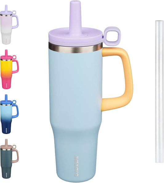 Insualted Tumblers with Handle and Straw 40Oz Stianless Steel Travel Coffee Mug Thermal Cups with Lid,Blue