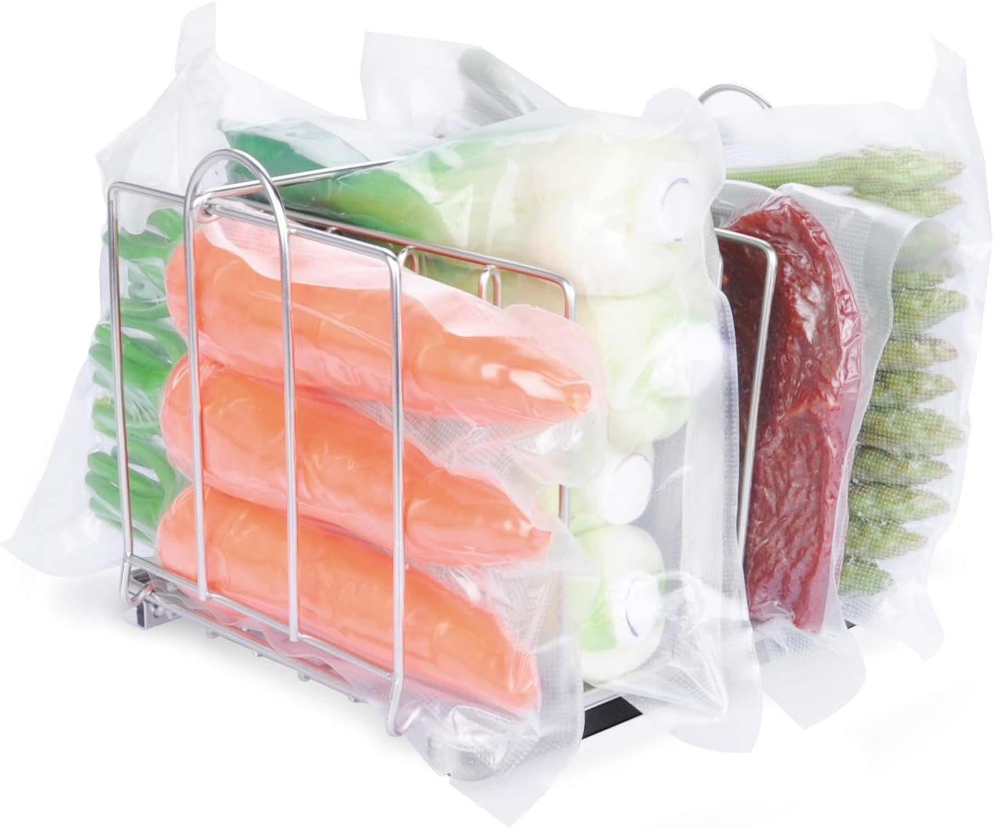 Weighted Sous Vide Rack Divider, Improved Vertical Mount Stops Wobbling, 5 Detachable Stainless Steel Dividers and 2 Built-In Holder Dividers