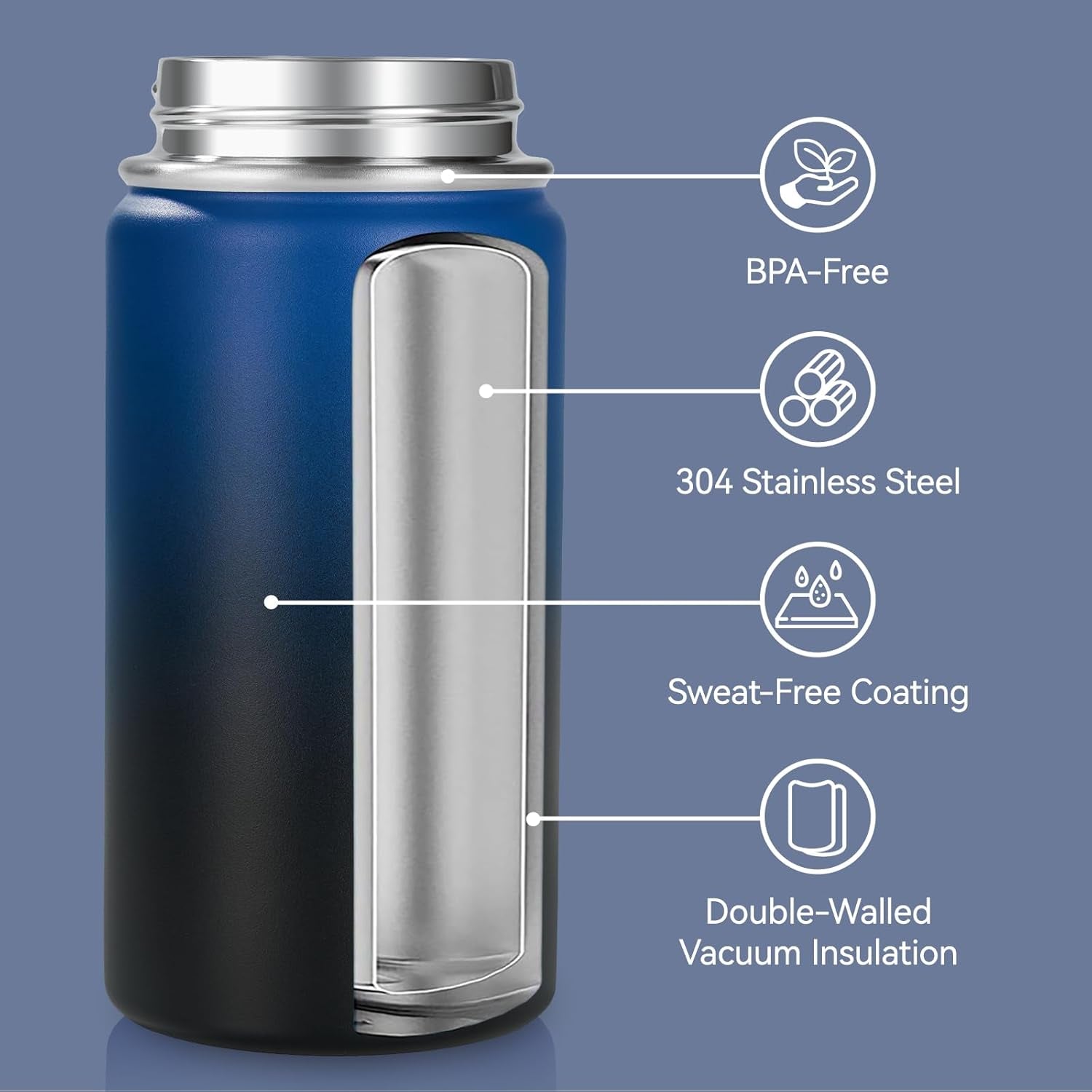 12 Oz Kids Water Bottle, Toddler Water Bottle with Straw, Boys&Girls Bottle for School, 304 Stainless Steel Vacuum Insulated Bottle for Kids, Bpa-Free, Leak-Proof, Blue Black