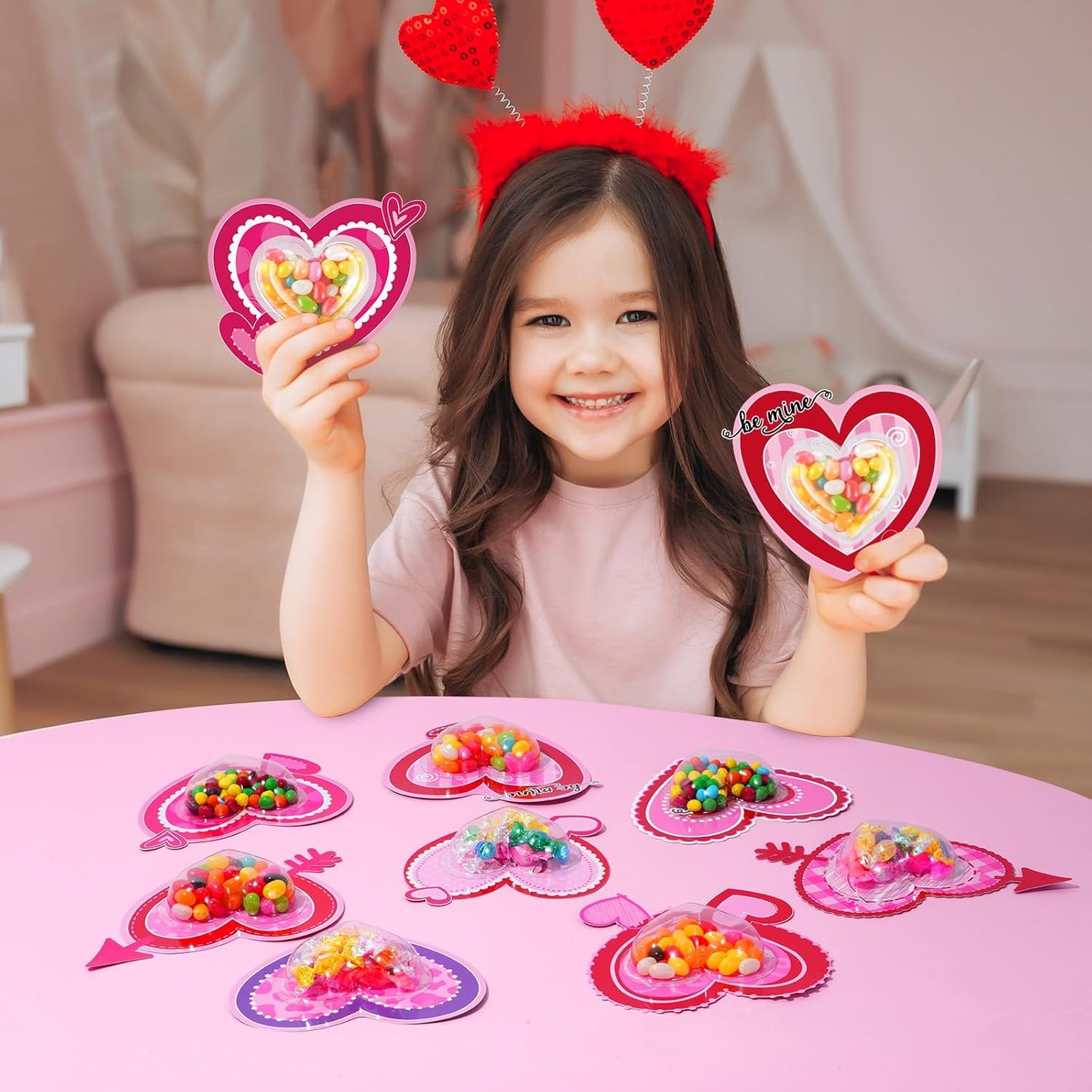 36Set Valentines Day Cards with Candy Dome Holder, Heart Shaped Valentines Candy Holder Cards for Kids, Funny Valentines Exchange Greeting Cards DIY Gift Box School Classroom Crafts Prize Party Favors