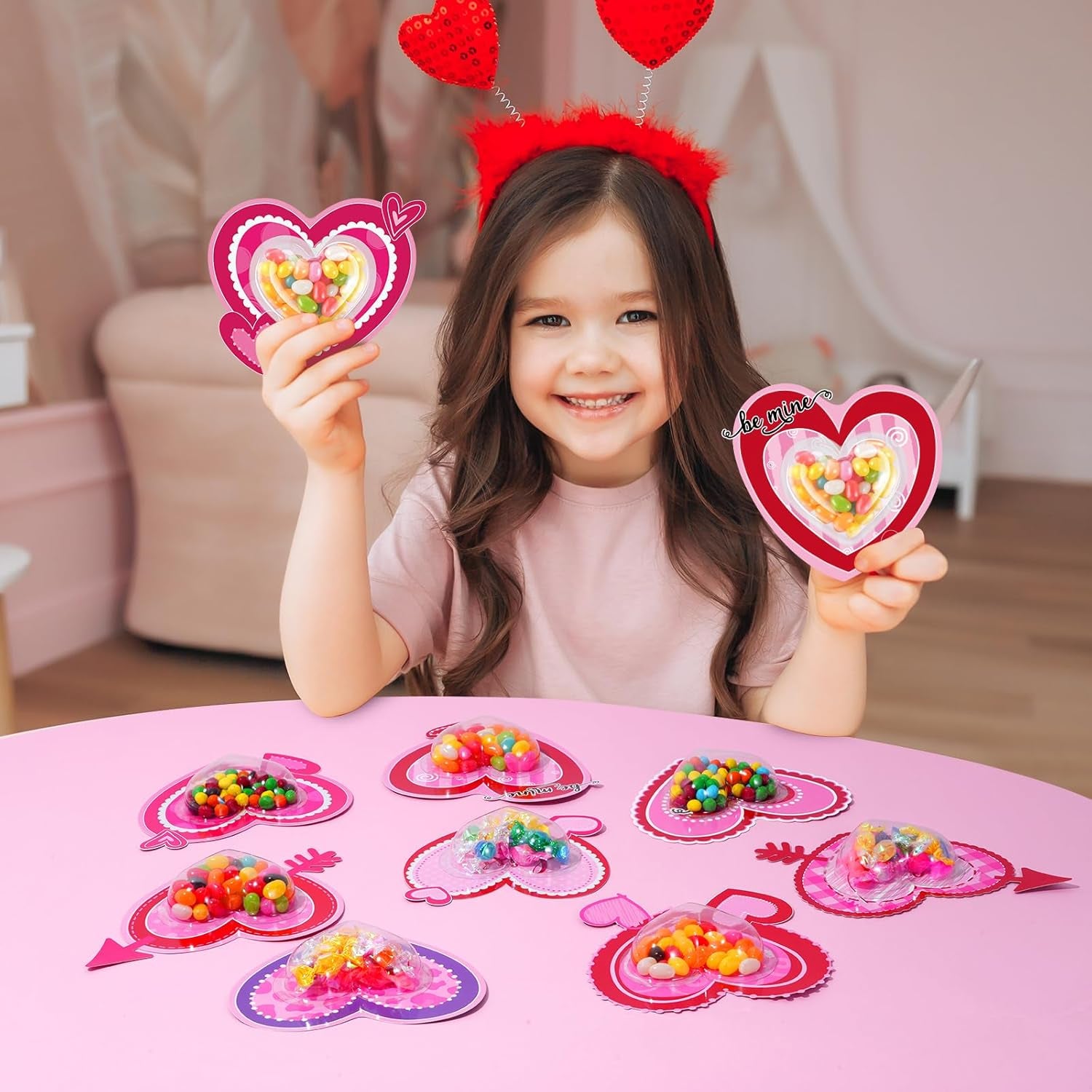 36Set Valentines Day Cards with Candy Dome Holder, Heart Shaped Valentines Candy Holder Cards for Kids, Funny Valentines Exchange Greeting Cards DIY Gift Box School Classroom Crafts Prize Party Favors