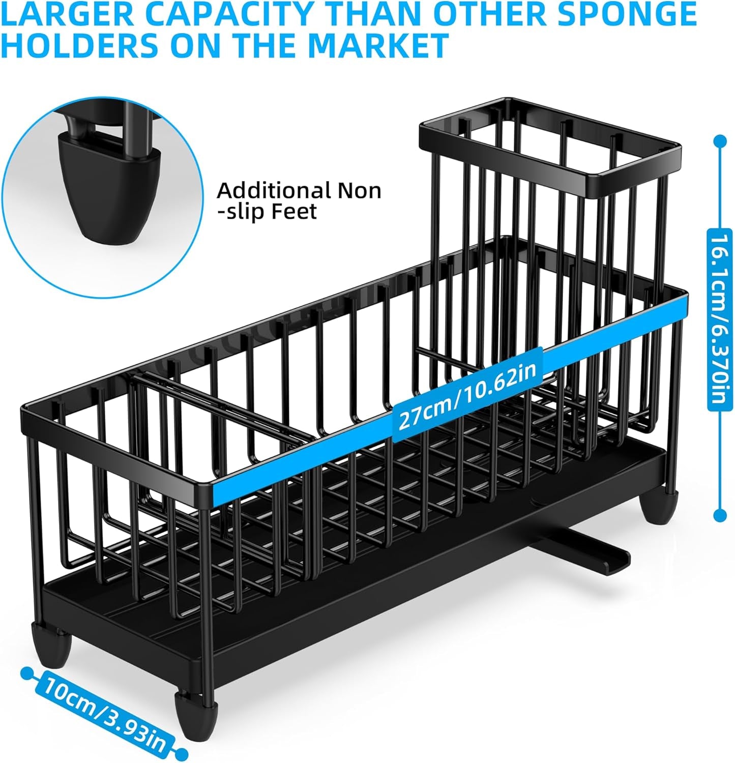 Extra Large Sponge Holder for Kitchen Sink Organizer Caddy, Dish Brush Scrubber Holder,Stainless Steel Sink Box Utensil Holder,Soap Dispenser Set Tray Counter Accessories & Storage Rack
