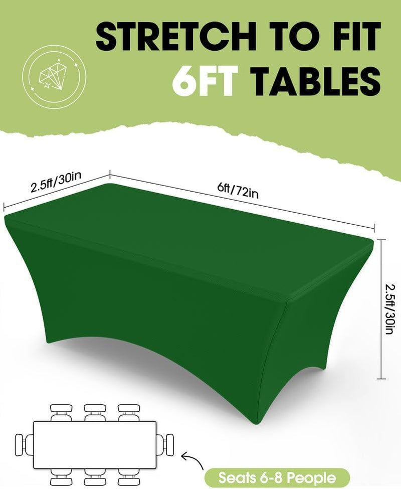 Spandex Tablecloth 6Ft - 2 Pack, Fitted and Tight Cloth for Rectangle Table, Wrinkle-Free and Stretch Table Cover for Party, Wedding, Banquet and Birthday, Green
