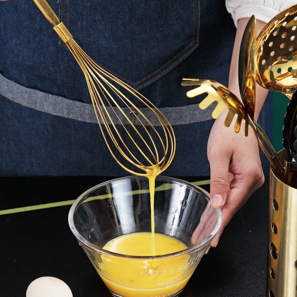 Gold-Plated Titanium Whisk Set - Stainless Steel Balloon Whisk for Cooking, Baking, Blending, and Beating - Dishwasher Safe and Easy to Clean