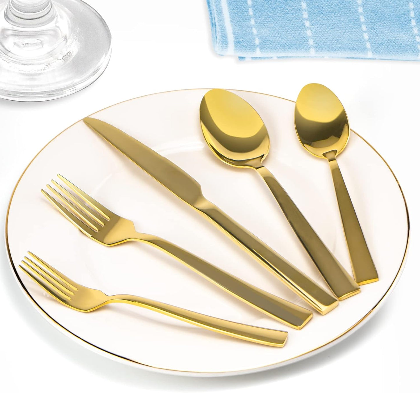 40-Piece Luxury Gold and Silver Stainless Steel Flatware Set for 8 - Mirror Polished Cutlery Service for Home, Kitchen, Restaurant, and Weddings