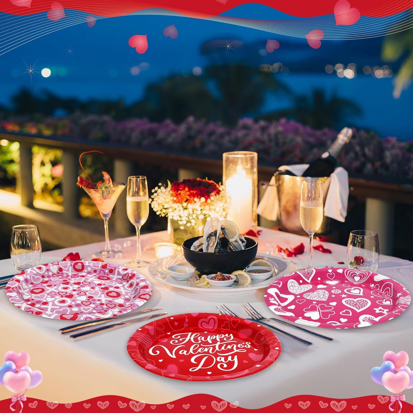 48 PCS Valentines Plates, 9 in Pink Red Color Heart Paper Plates, round Heart Love Design Valentines Day Plates Pink Party Plates, Disposable Pink Dinnerware for Valentines Anniversaries Wedding