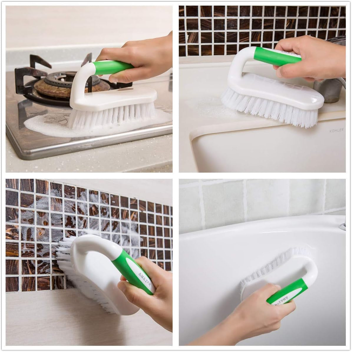 Scrub Brush Comfort Grip & Flexible Stiff Bristles and 72X72 Inches PEVA 3G Shower Curtain Liner