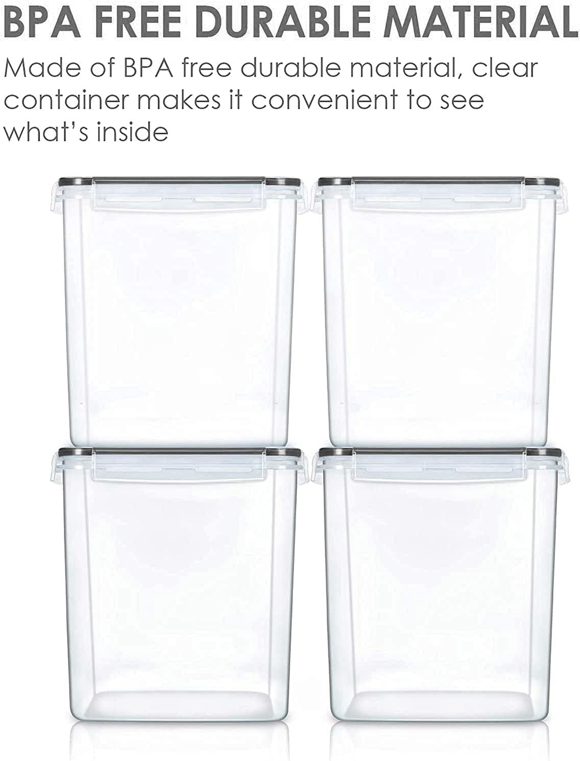 Food Storage Containers 2.5L / 84.5Oz, 4 Pieces BPA Free Plastic Airtight Canister for Flour, Sugar, Baking Supplies, with 4 Measuring Cups and 24 Labels, Black