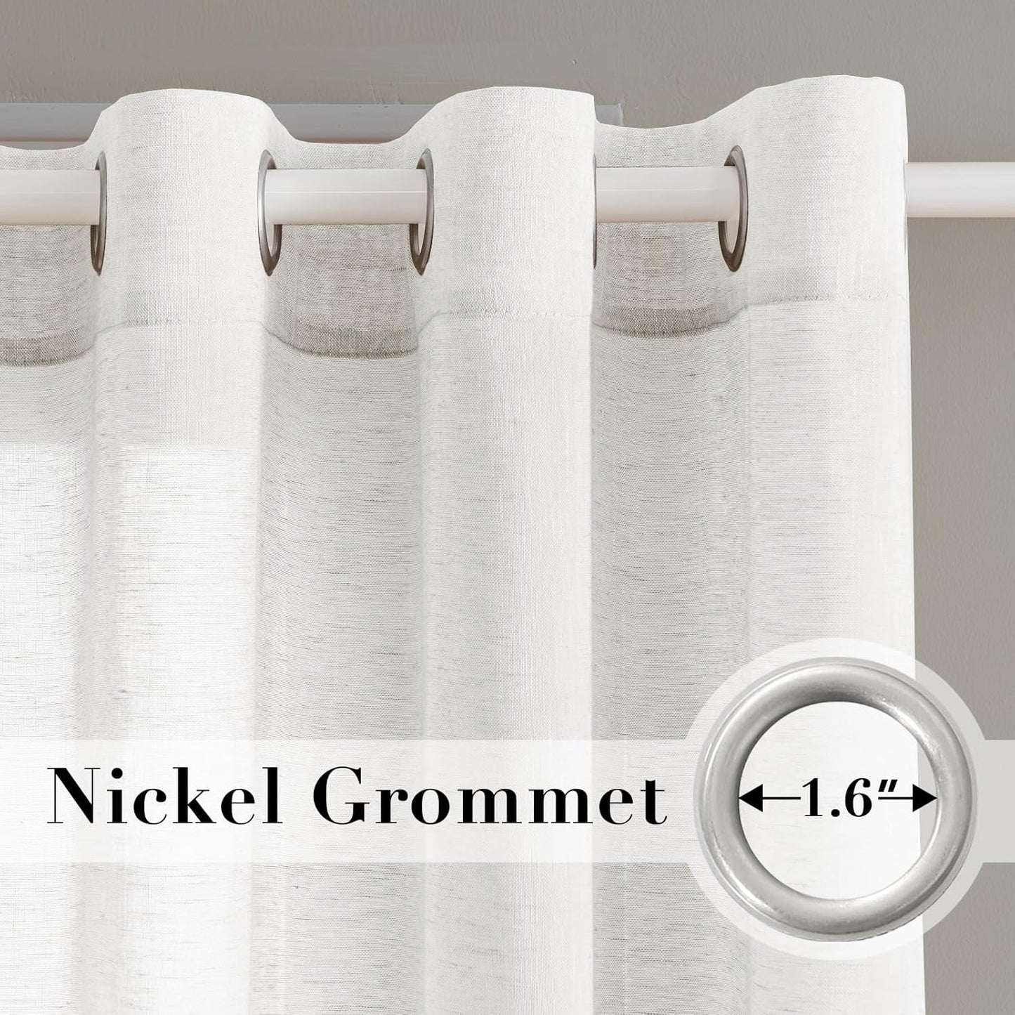 White Sheer Linen Curtains for Living Room 84 Inches Long Bedroom Curtains 2 Panel Sets Grommet Semi Sheer Elegant Soft Light Filter Window Treatments Curtain, White