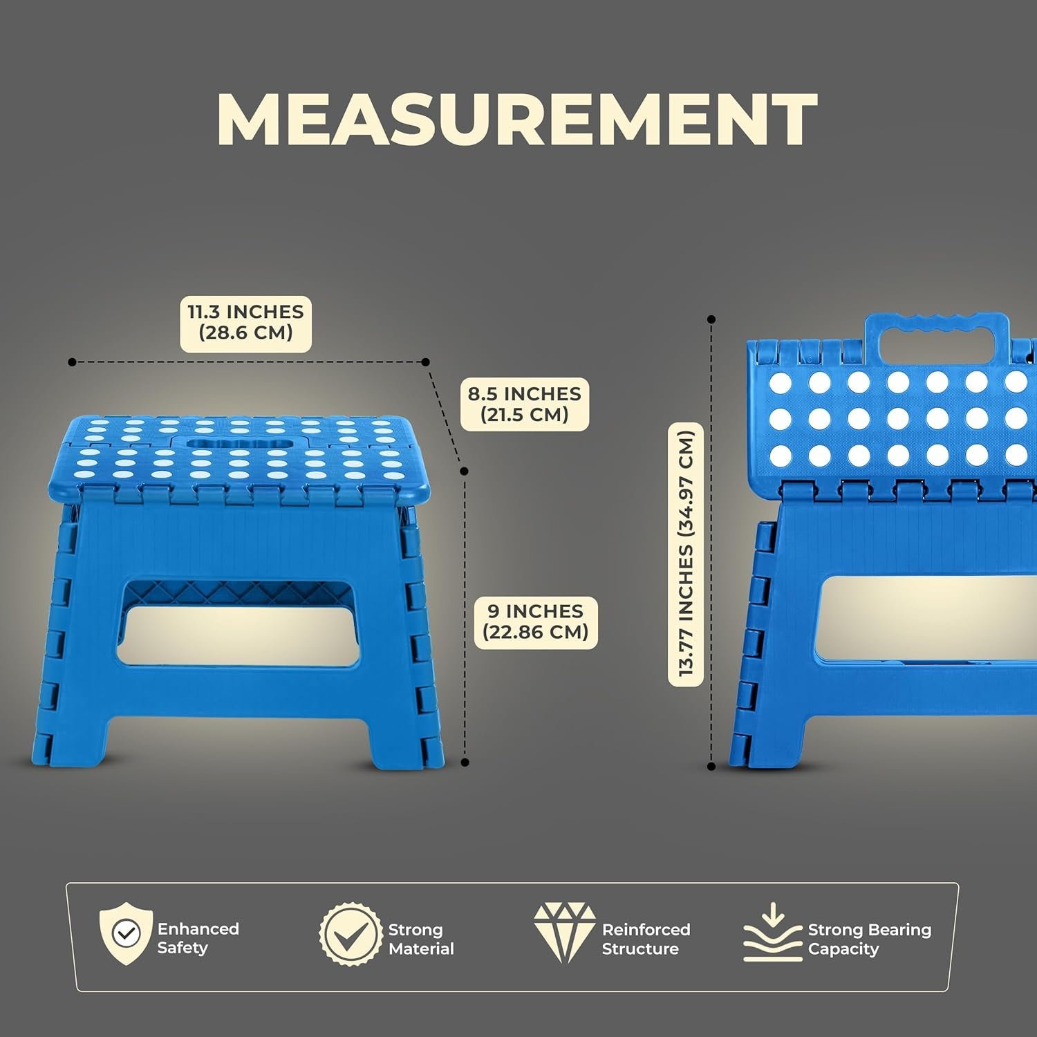 Folding Step Stool - (Pack of 1) Foot Stool with 9 Inch Height - Holds up to 300 Lbs - Lightweight Plastic Foldable Step Stool for Kitchen, Bathroom & Living Room (Blue)