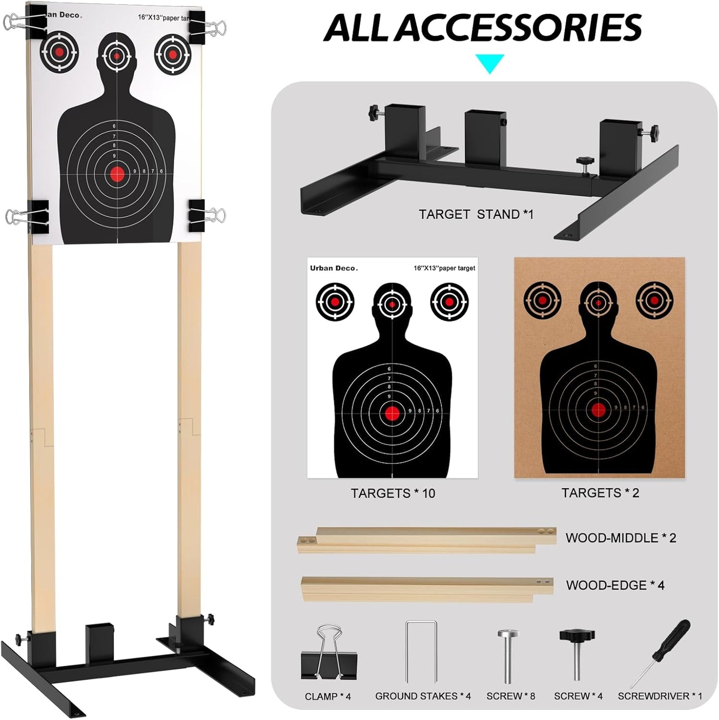 Shooting Target Stand Base with Wooden Board- for Paper Target Sheet Archery Cardboard Targets, Target Holder with Adjustable Base - H Shape - USPSA/IPSC - IDPA Practice