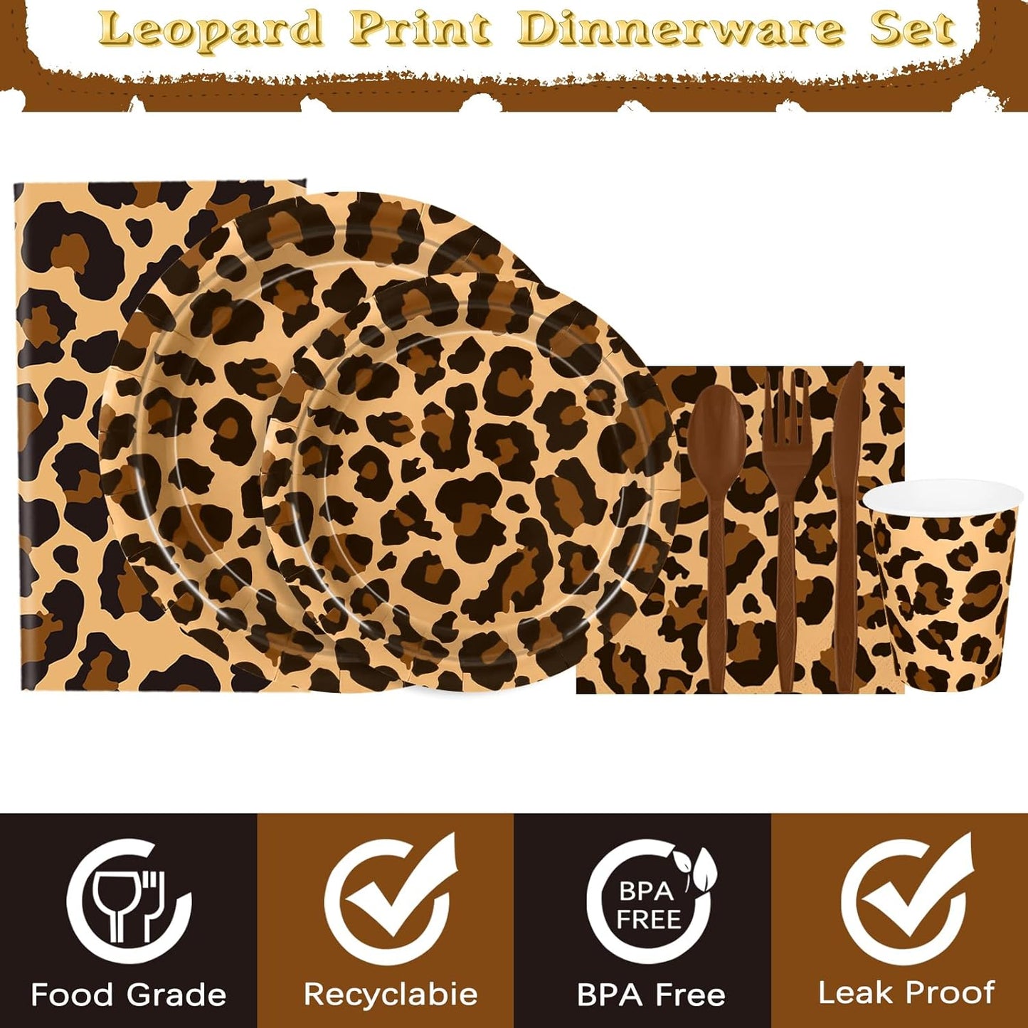 176 Pcs Cheetah Print Plates and Napkins Party Supplies, Leopard Print Birthday Decorations Tableware, Plate, Cup, Napkin, Safari Animal Leopard Theme Birthday Baby Shower Party Supplies