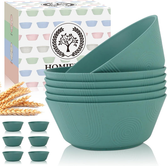 Wheat Straw Bowl Set of 6 - 36oz Cereal and Soup Bowls, Microwave and Dishwasher Safe, Eco-Friendly Alternative to Plastic for Serving Salad and Soup (Green)