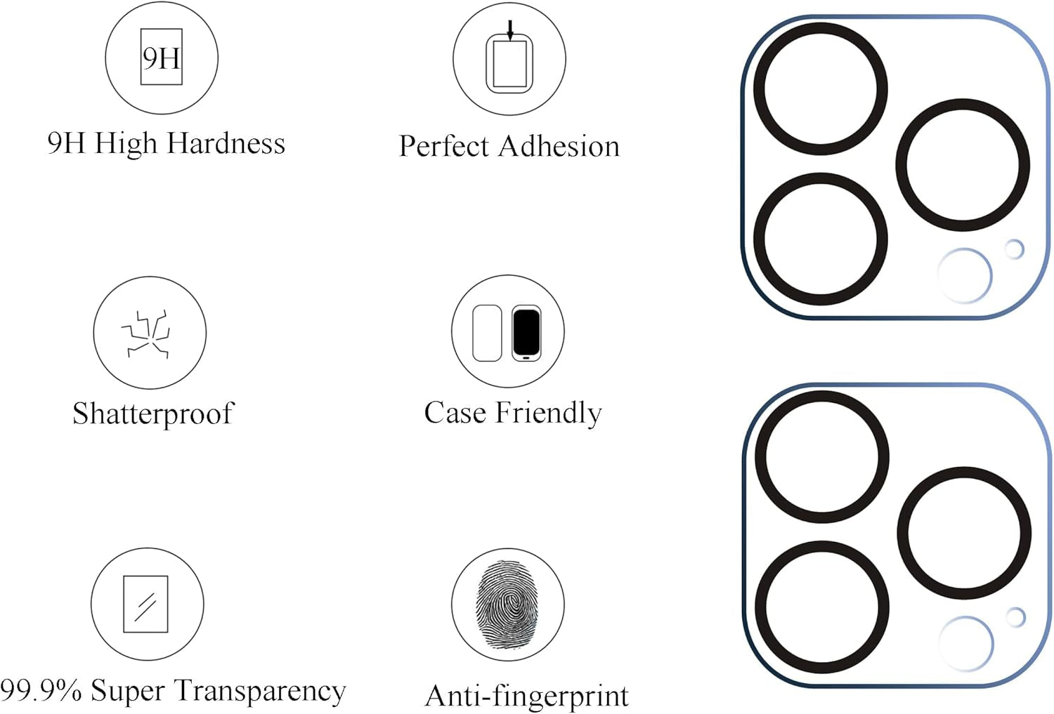 Iphone 13 Pro/13 Screen & Camera Lens Protector 2Pack (2 Screen + 2 Camera Lens Protectors) - Tempered Glass, 9H Hardness, 6.1 Inch, Anti-Spy, Night Shooting Function