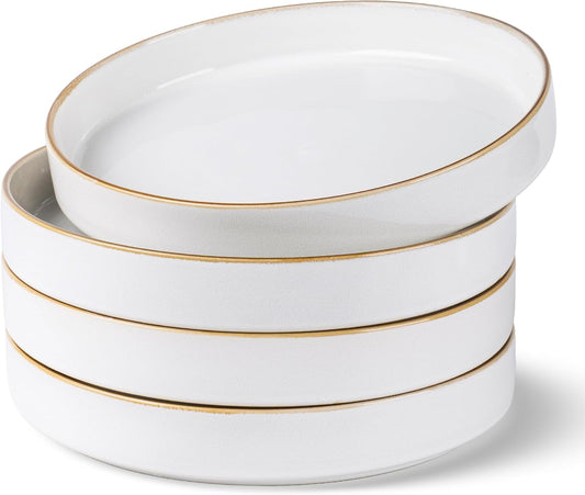 Large 9-Inch Ceramic Pasta Bowls Set of 4, 32 Oz Stoneware Serving Bowls for Kitchen, Versatile Wide Bowls for Fruit, Pasta, Salad, Oatmeal, Microwave Safe, Pearl White
