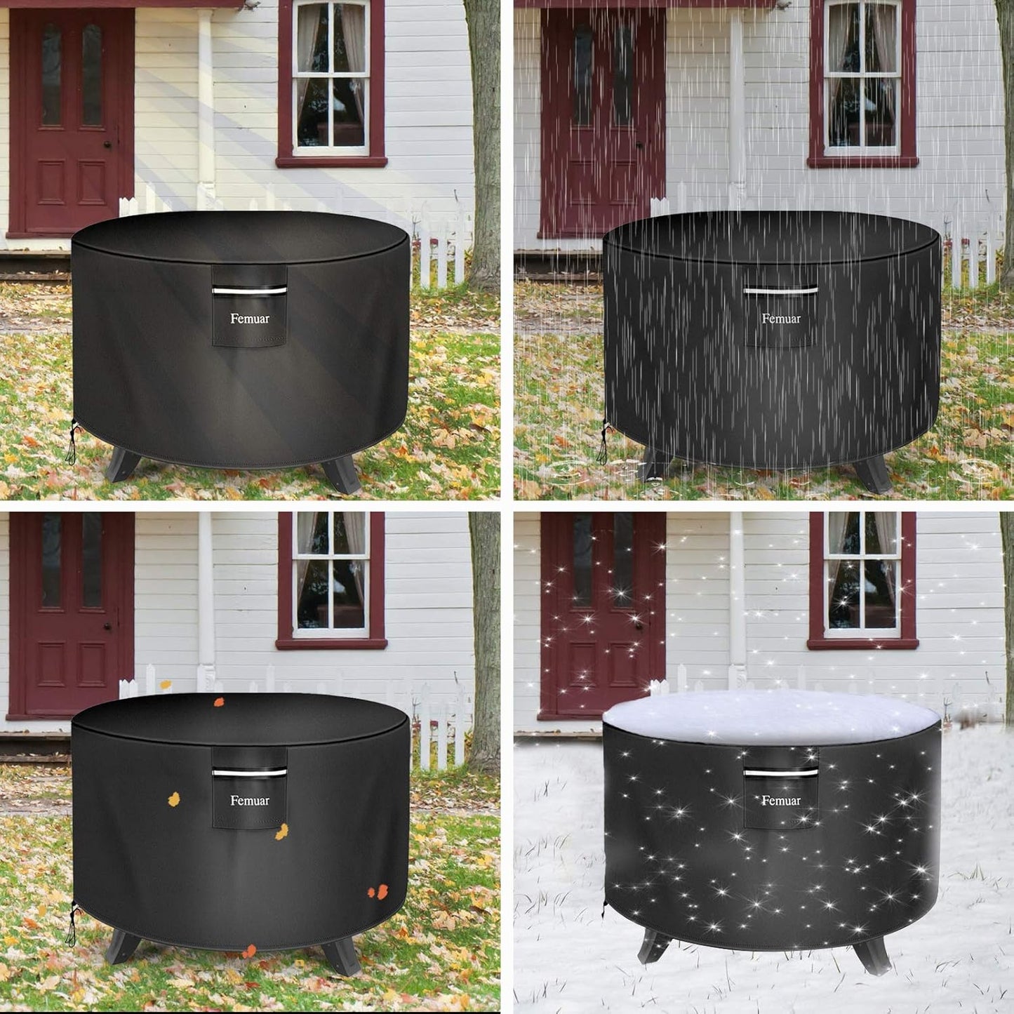 Fire Pit Cover -Waterproof 600D Heavy Duty Fire Pit Covers Round-32 Inch, Black