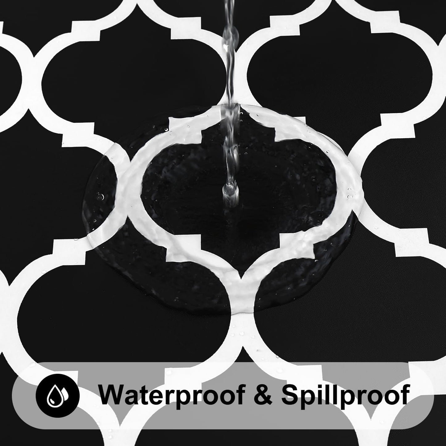 round Picnic Tablecloth, Waterproof Elastic Fitted Table Covers for 36" - 44" Tables, Wipeable Flannel Backed Vinyl Tablecloths for Camping, Indoor, Outdoor, Black & White