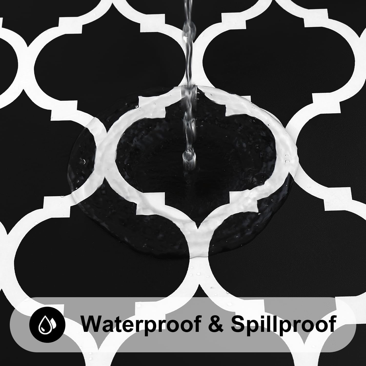 round Picnic Tablecloth, Waterproof Elastic Fitted Table Covers for 36" - 44" Tables, Wipeable Flannel Backed Vinyl Tablecloths for Camping, Indoor, Outdoor, Black & White