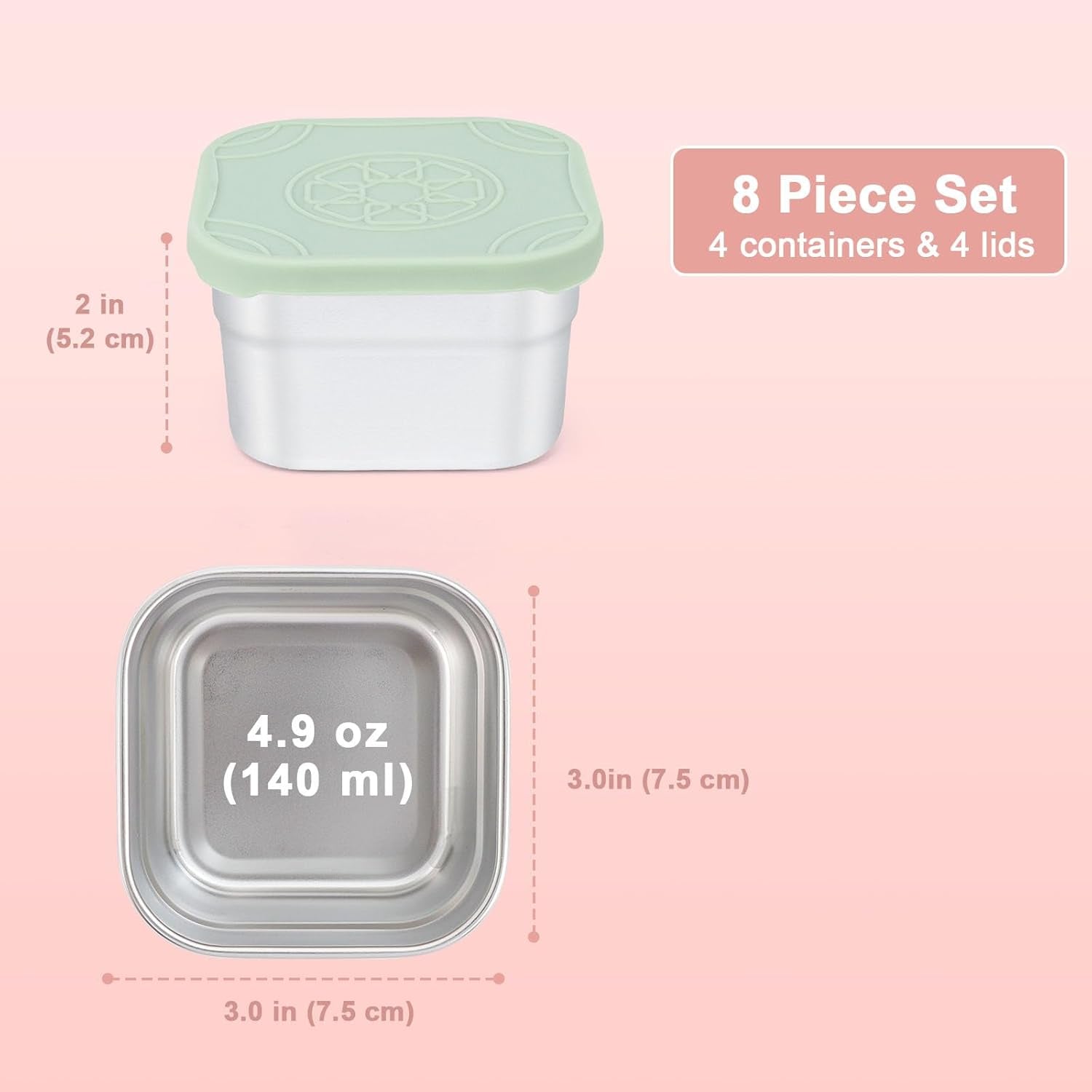 4-Pack Stainless Steel Snack Containers with Silicone Lids - 4.7Oz Reusable Small Food Containers for Snacks Condiments, Salad Dressing Container, Leak-Proof, Bpa-Free