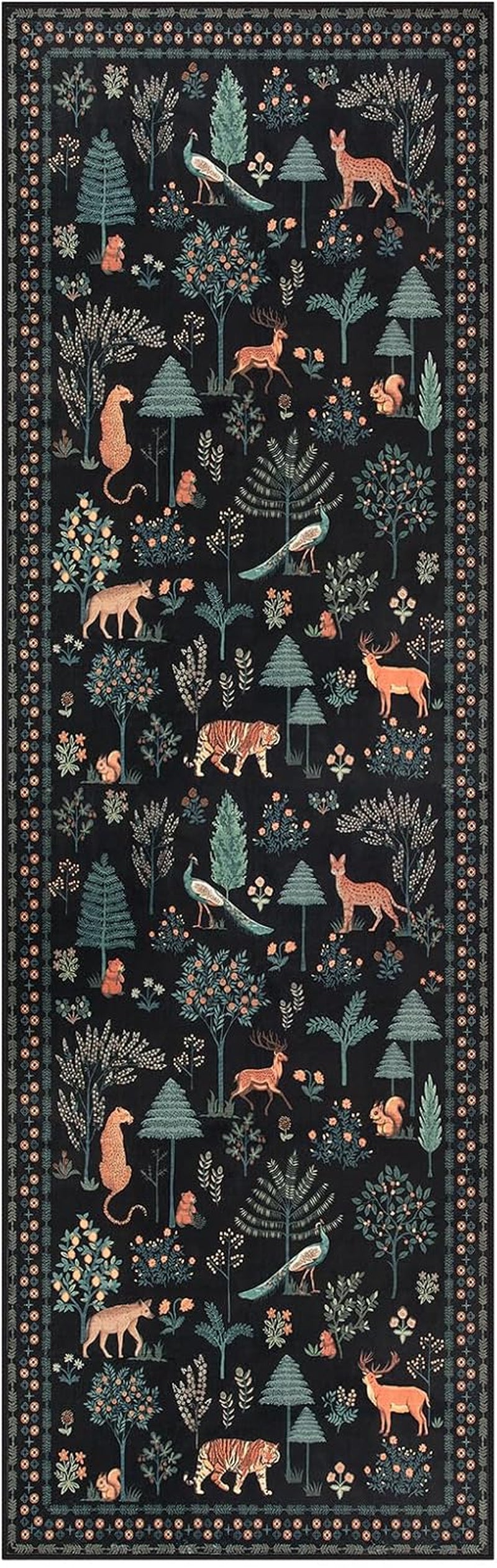 Jungle Kitchen Runner Rug, 2X10 Black Hallway Non Slip Washable Runner Rugs for Entryway, Modern Animal Carpet Non Shedding Mat for Hallway Laundry