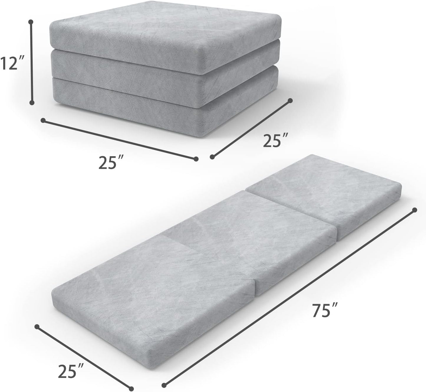 Tri Folding Mattress Foam Topper 4" Thickness Floor Cot Mattress, Guset Bed with Removable&Machine Washable Cover and Lining, Certipur-Us Certified 25 X 75 Inch