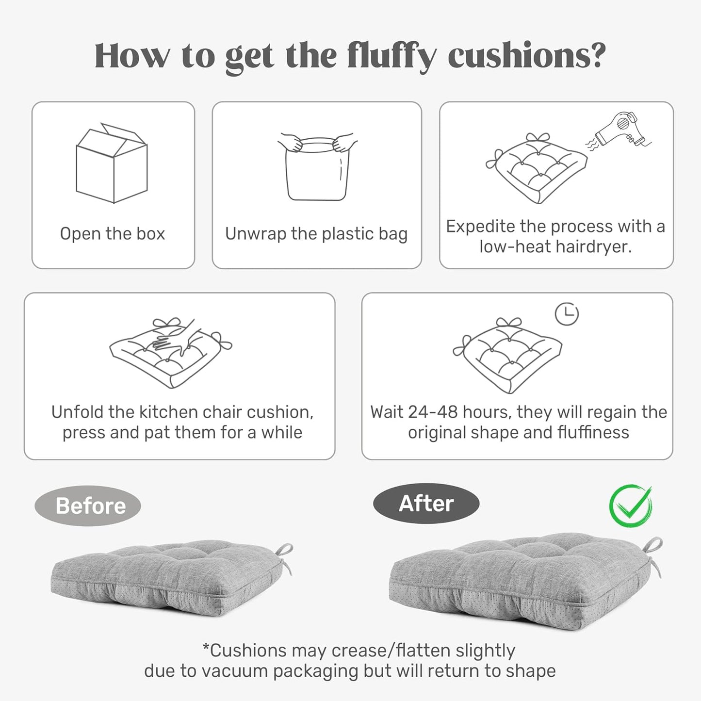® Chair Cushions for Dining Chairs, Tufted Memory Foam Chair Pads with Non-Slip Backing, Kitchen Seat Cushions with Ties, Washable Pads Set of 4, 15.5" X 15.5" X 4", Wine