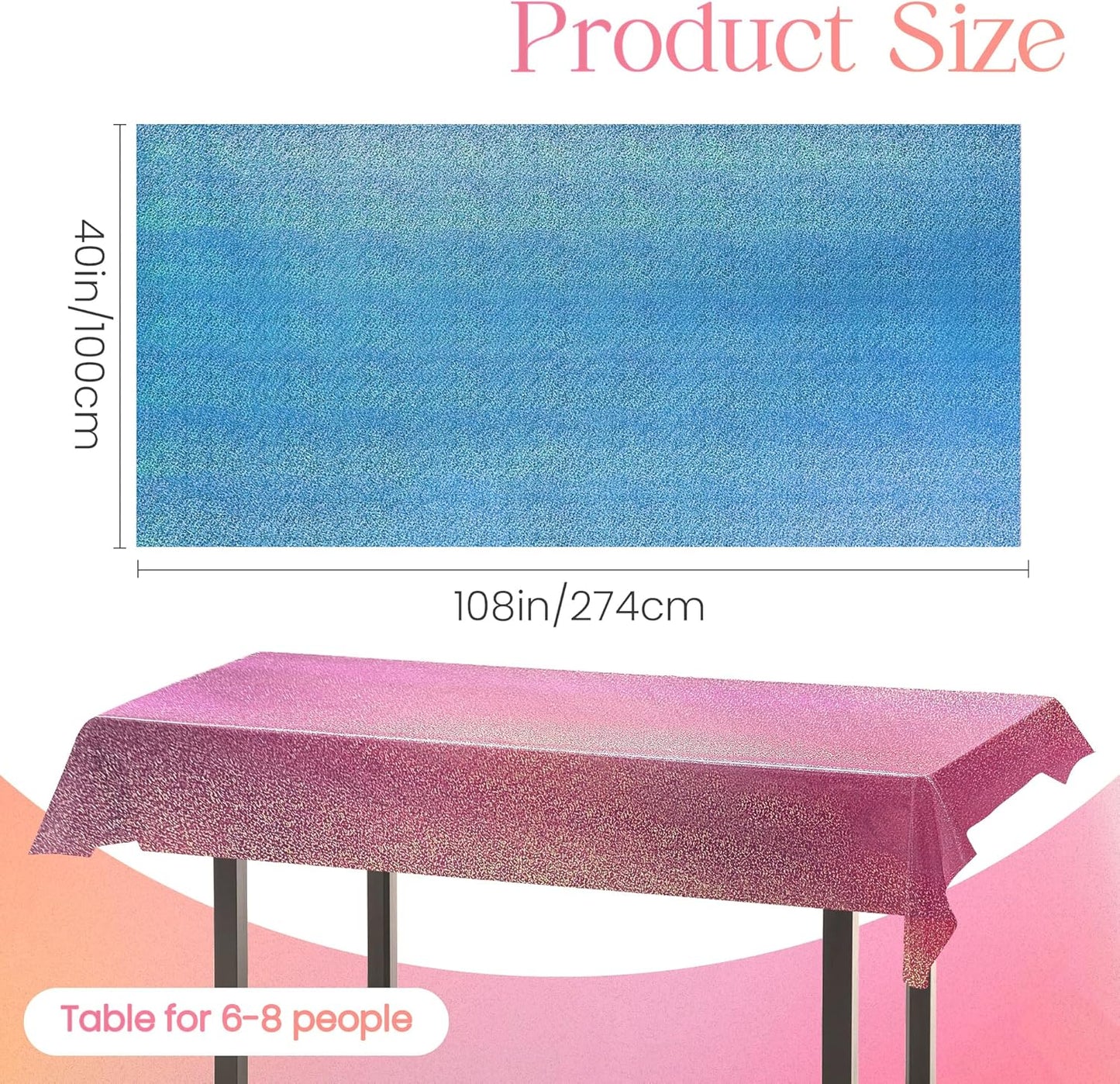 4-Pack Pink and Blue Holographic Laser Tablecloths - Iridescent Foil Rectangle Covers 40" x 108" for Baby Showers, Undersea Ocean Birthday Parties, and Wedding Celebrations