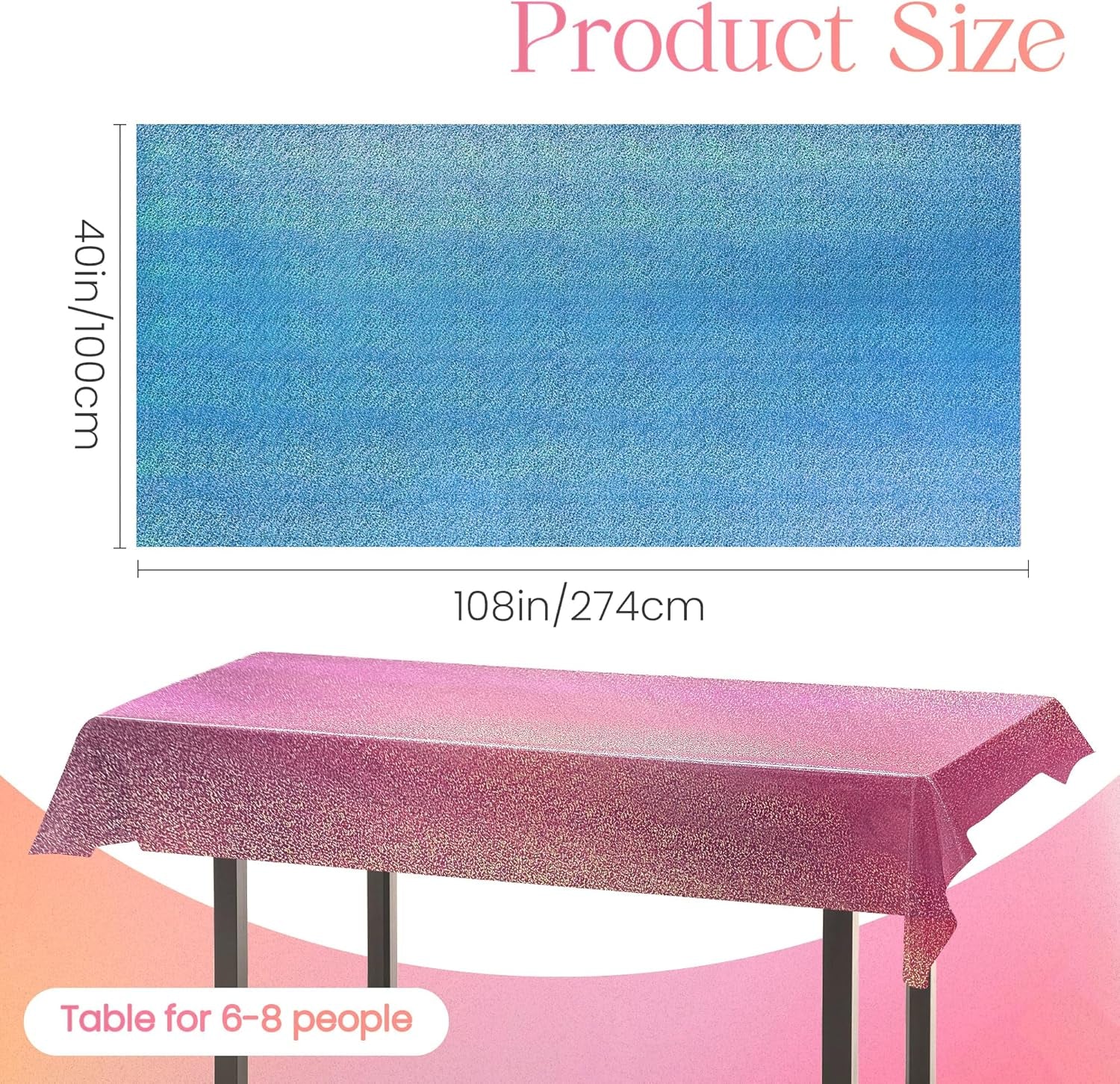4-Pack Pink and Blue Holographic Laser Tablecloths - Iridescent Foil Rectangle Covers 40" x 108" for Baby Showers, Undersea Ocean Birthday Parties, and Wedding Celebrations