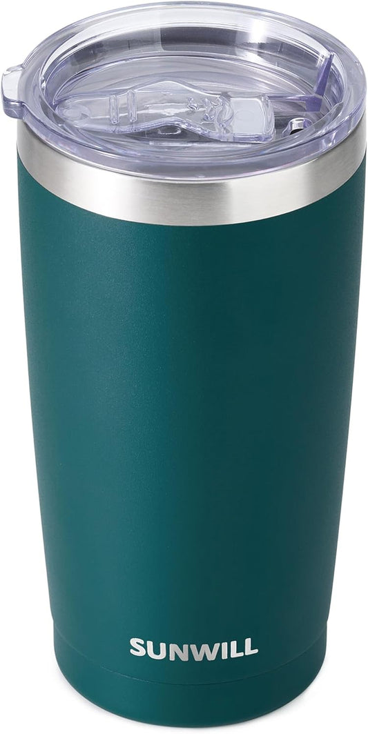 Travel Coffee Tumbler 20 Oz, Insulated Mug with Lid, Stainless Steel Cup for Outdoor, Powder Coated Dark Green