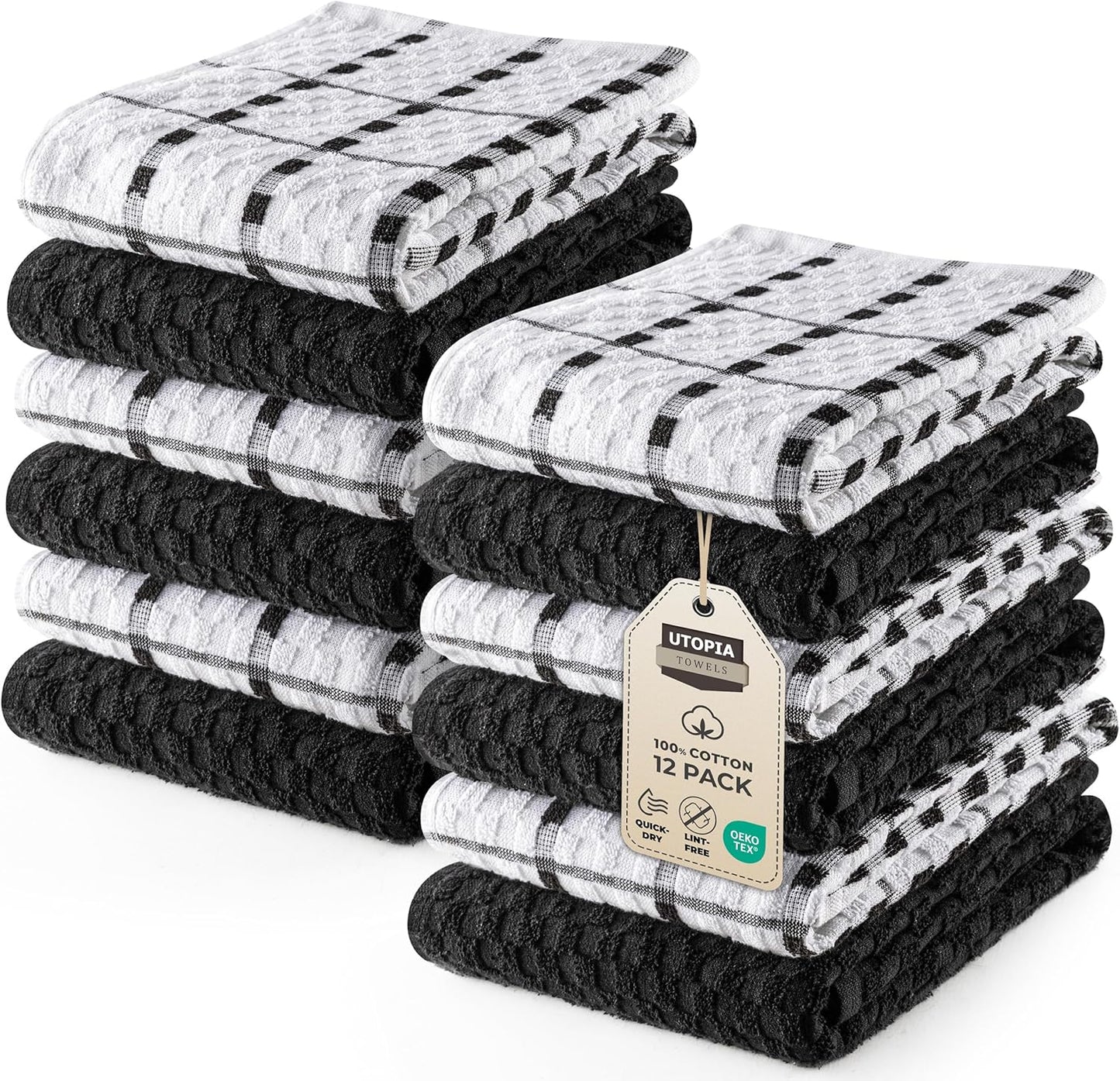 - Kitchen Towels 12 Pack, 15 X 25 Inches, 100% Ring Spun Cotton Super Soft and Absorbent Linen Dish, Tea and Bar Towels Set, Black