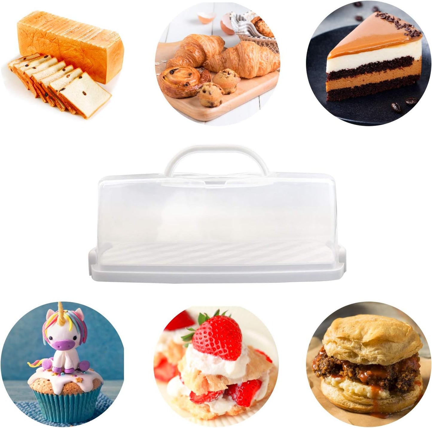 Portable Plastic Rectangular Loaf Bread Box with Transparent Lid, Bread Keeper for Carrying and Storing Loaf Cakes,Banana Bread,Pumpkin Bread,Quick Breads (White)