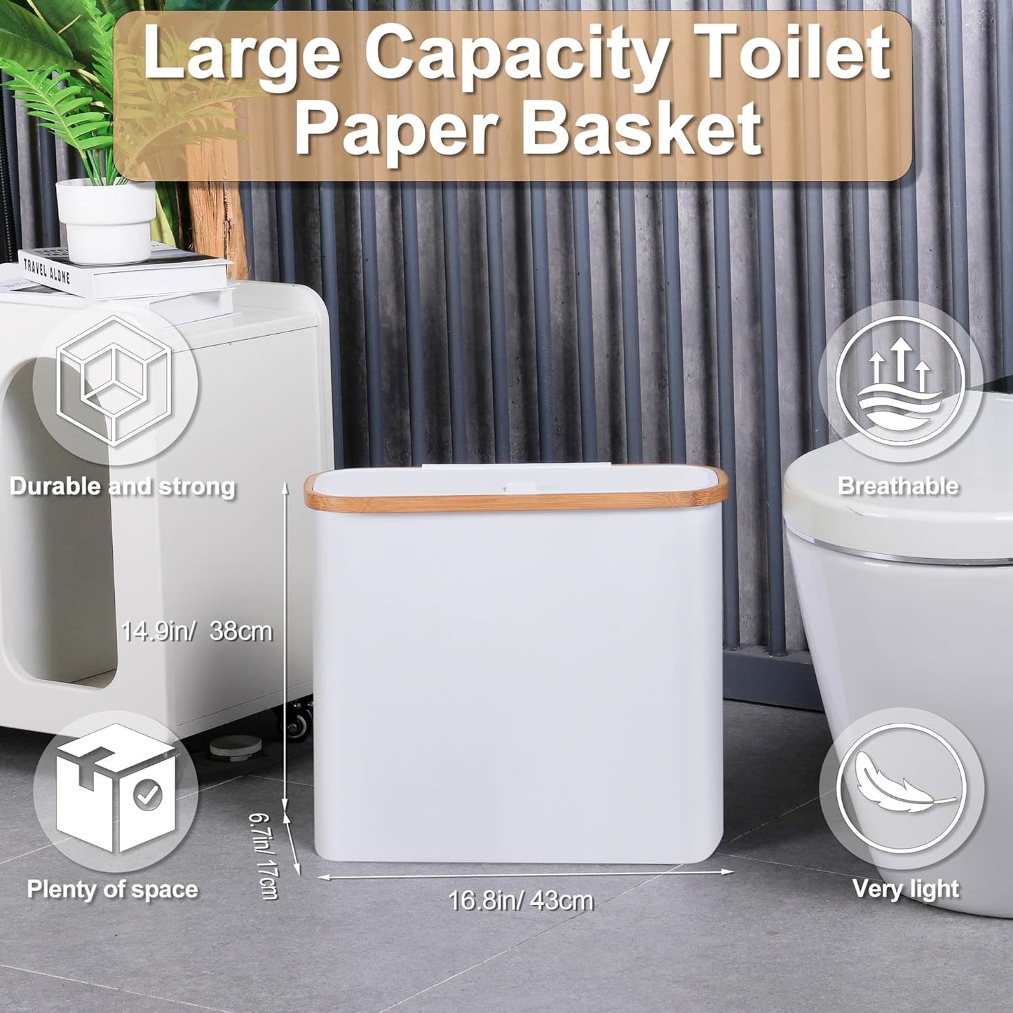 Toilet Paper Basket 28L, Toilet Paper Holder with Lid for Bathroom, Free Standing Storage Organizer Holds up to 9-12 Rolls (White, 1)