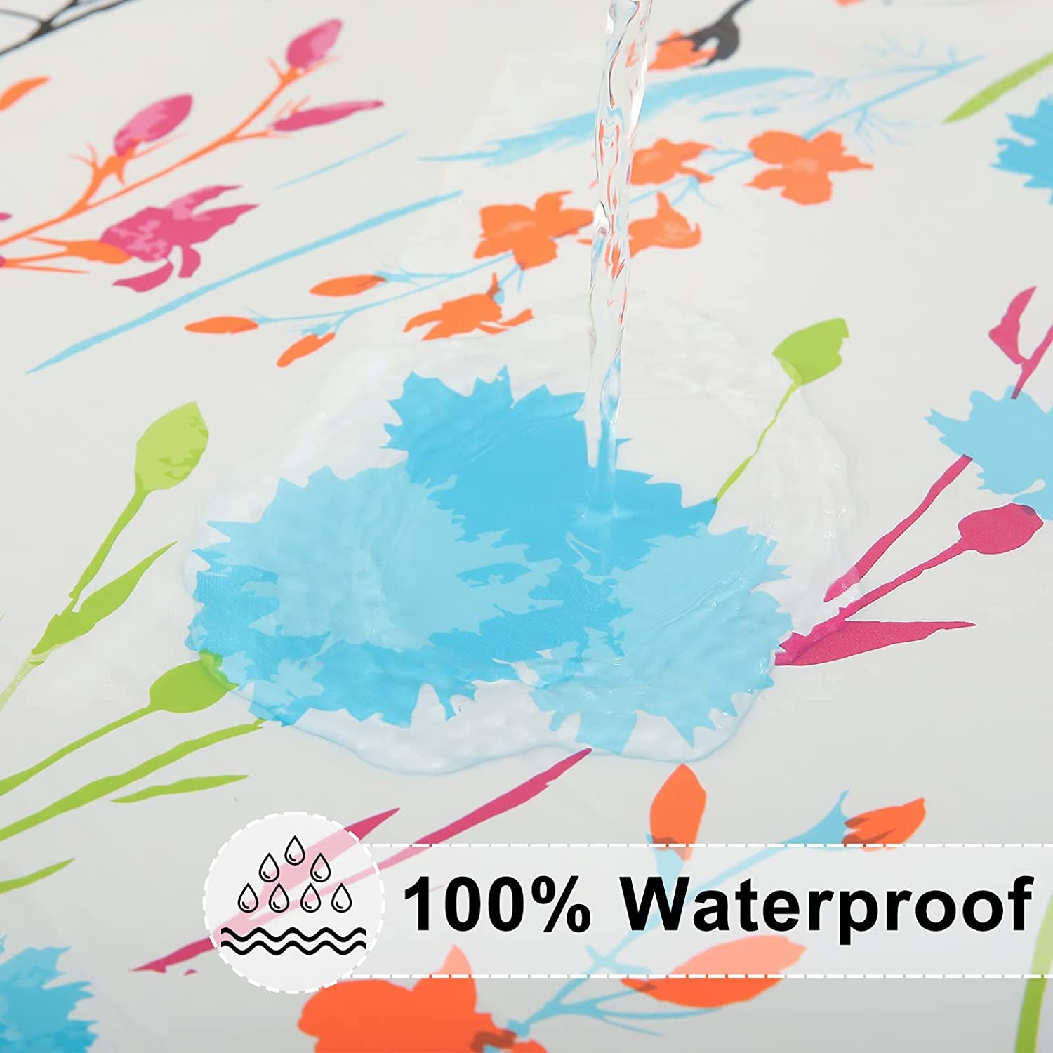 round Tablecloth, Fitted Table Cover with Umbrella Hole, 100% Waterproof, Elastic Edge, Flannel Backing, Plastic Table Cloth Fit 45"-56" round Tables for Patio, Picnic, Outdoor, Flowers