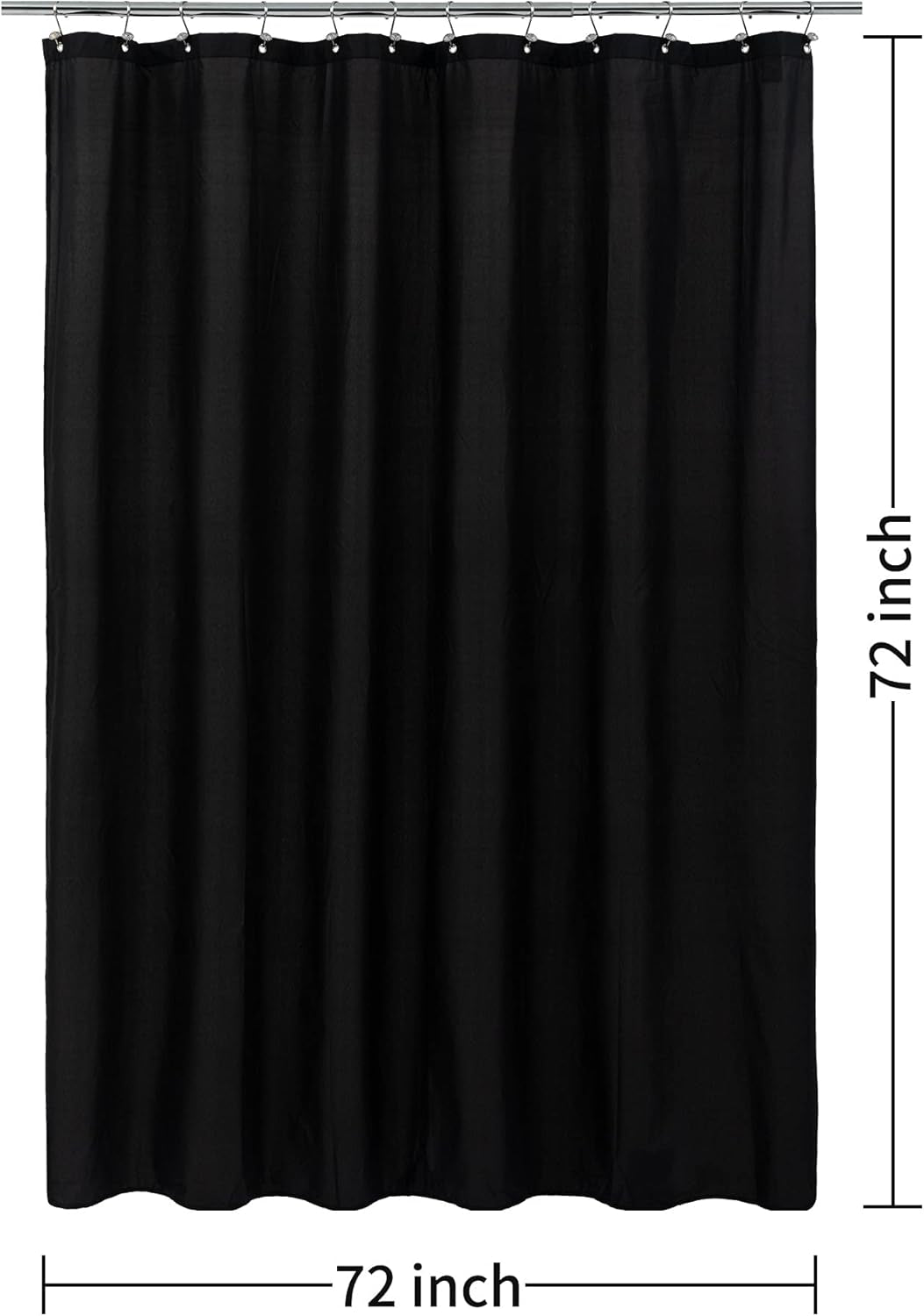 Waterproof Fabric Shower Curtain Soft Hotel Quality - 3 Magnets at Bottom, Premium Black Shower Curtain Liner for Bathroom, Light-Weight Cloth & Washable - 72X72, Black