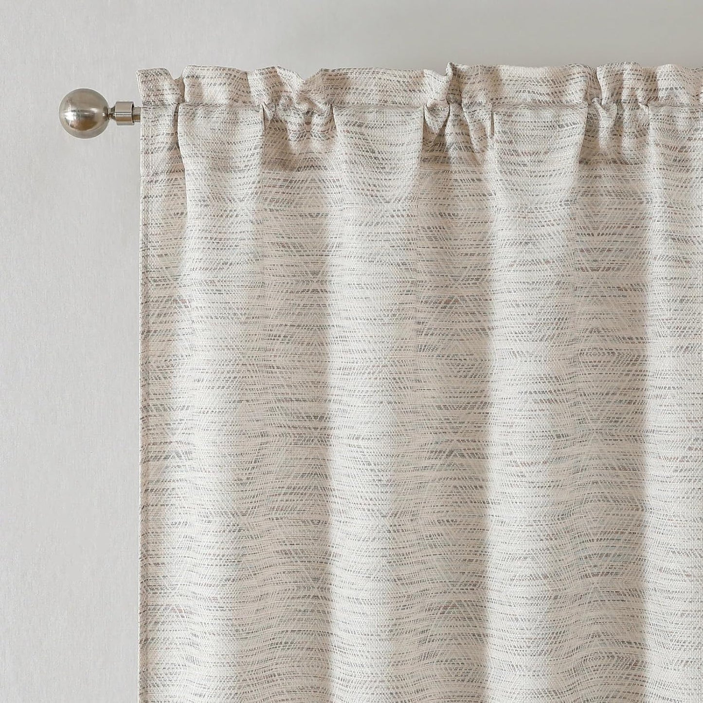 Linen Blend Curtains 84 Inch Length 2 Panels Set, Light Filtering Soft Airy Rhombus Printed Rod Pocket Window Drapes for Living Room, 38Wx84L Inch, 2 PCS