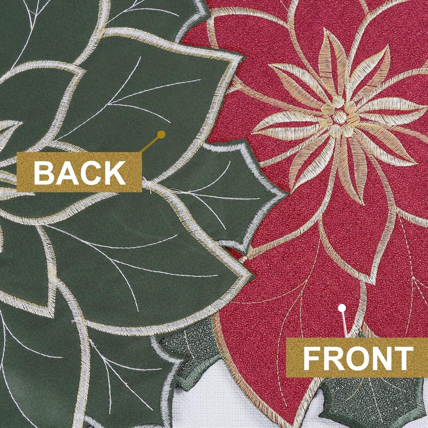 Christmas Placemats Set of 4, Red Embroidered Applique Poinsettia Table Mats,4 Pieces 15 Inch round Placemat for Xmas Holiday Home Decorations (Textured, 15 Inches)’