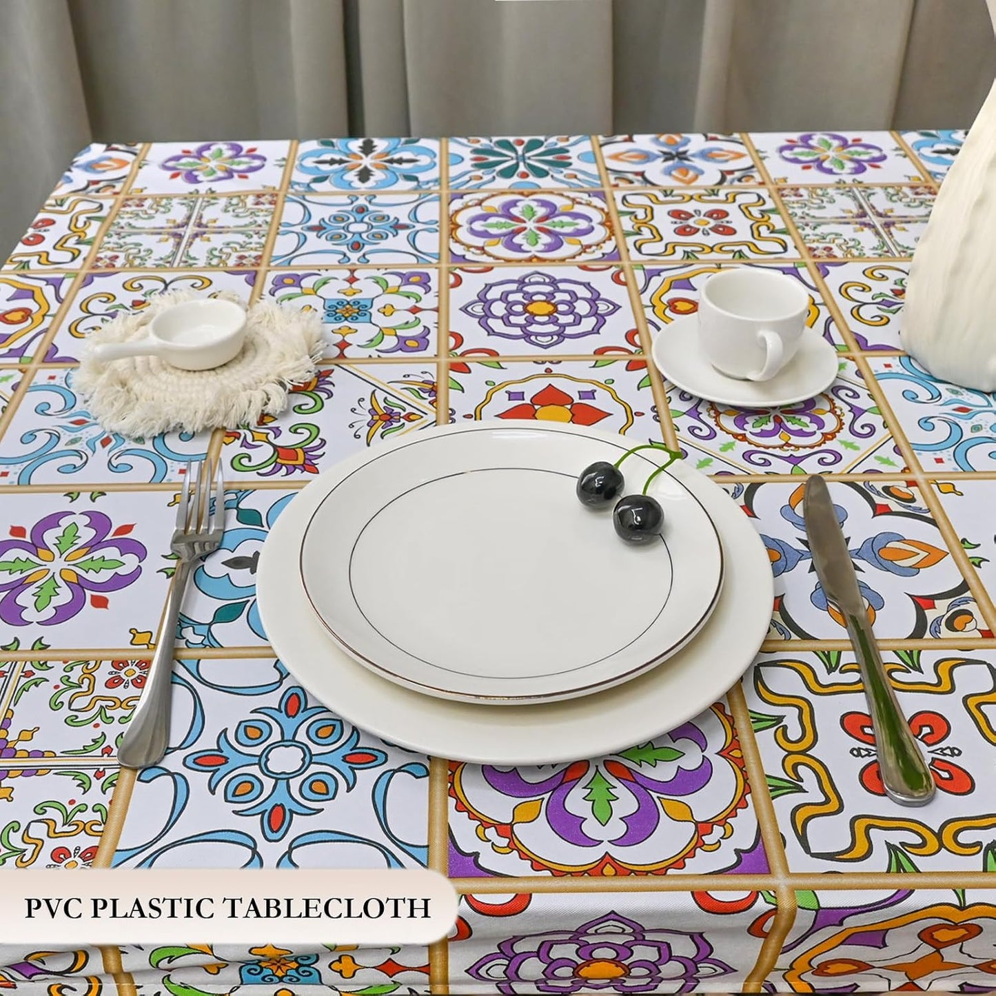 Rectangle Tablecloth, Waterproof Vinyl Table Cloth with Flannel Backing, Plastic Table Cloths for Dinner, Kitchen, Outdoor and Parties, 60"X84"