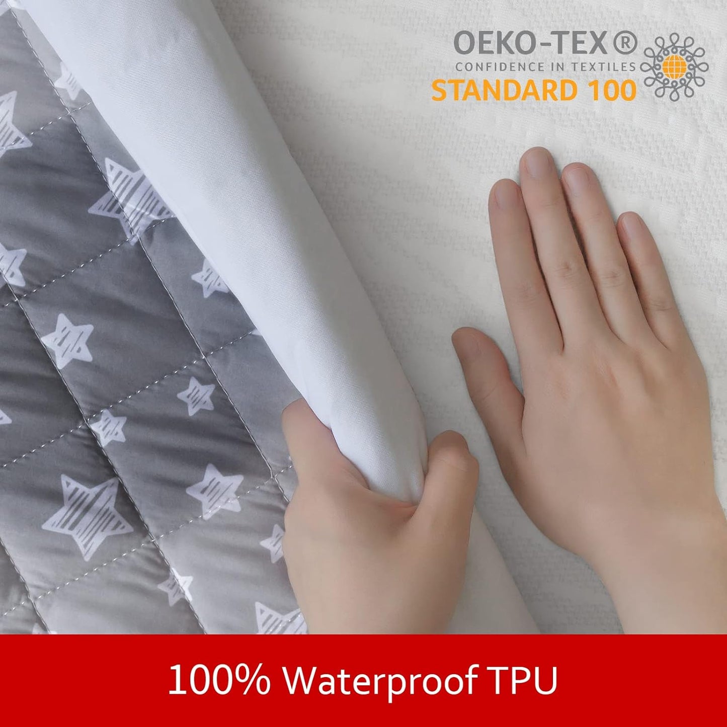 Waterproof Dog Bed Covers Replacement Washable Pet Hair Easy to Remove, Noiseless Quilted Puppy Pet Bed Cover Lovely Grey Star Print 27X36 Inches, for Dog/Cat, Cover Only