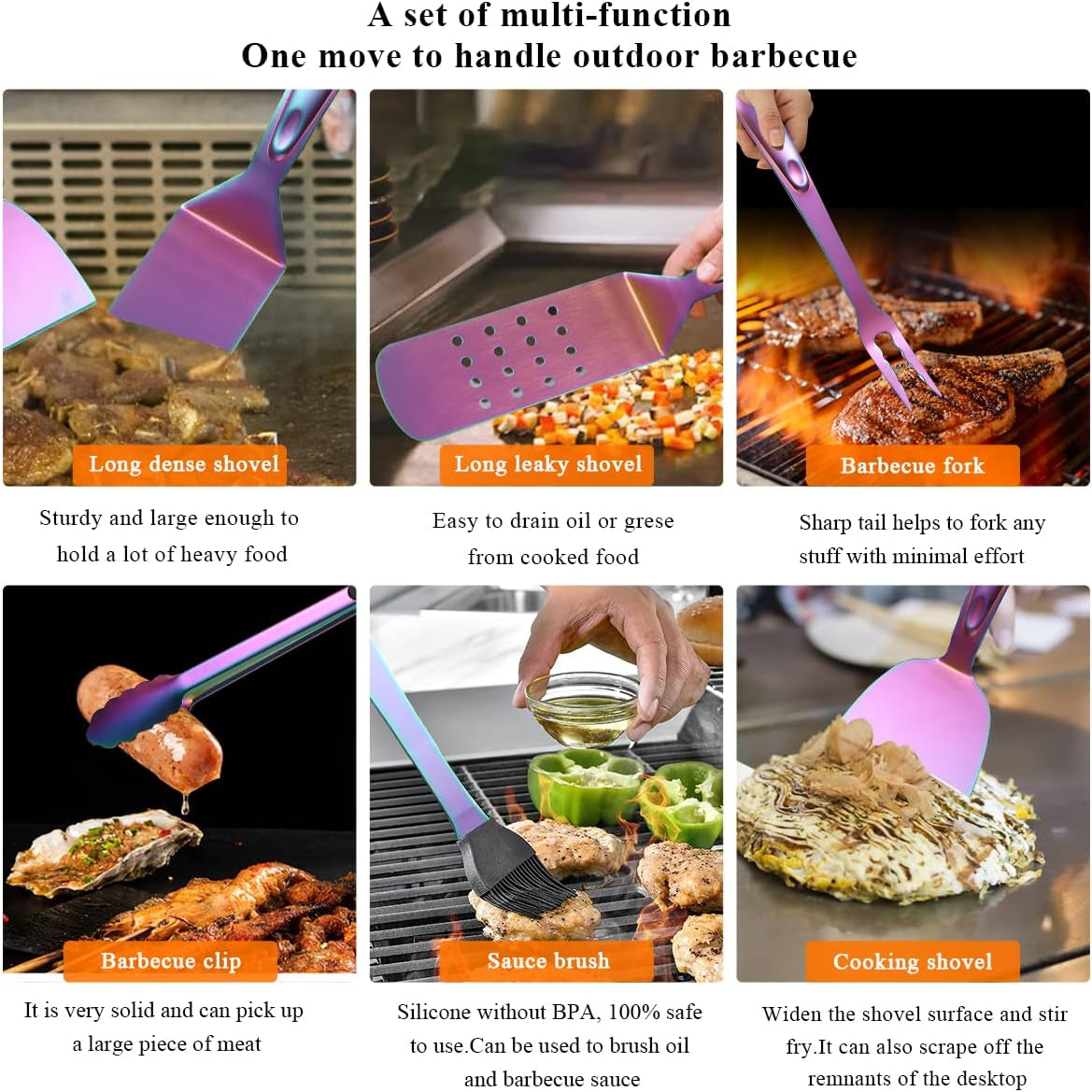Premium 10-Piece Rainbow Grill Accessories Kit with Utensils Holder, Featuring Stainless Steel Handles and Heat-Resistant Bakelite Components