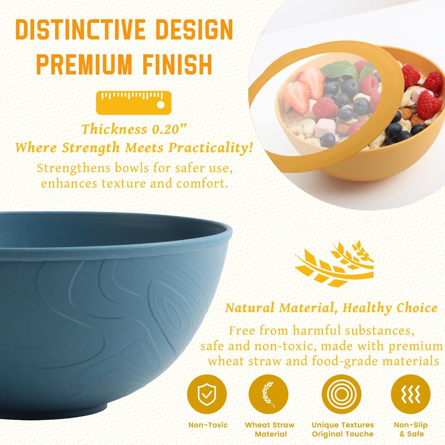 Eco-Friendly Wheat Straw Cereal Bowls with Lids, 40 OZ - Set of 4, Microwave and Dishwasher Safe, Perfect for Lunch, Kitchen, RV, and Camping