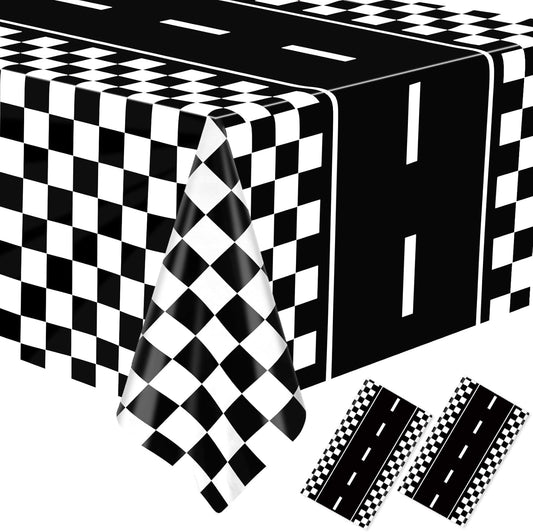 2 Pack Race Car Table Cloth Black and White Gingham Tablecloths Disposable Plastic Buffalo Check Tablecloth Checkered Flag Covers for Birthday, Outdoor Picnic, Birthday, Camping 54 × 108 Inch