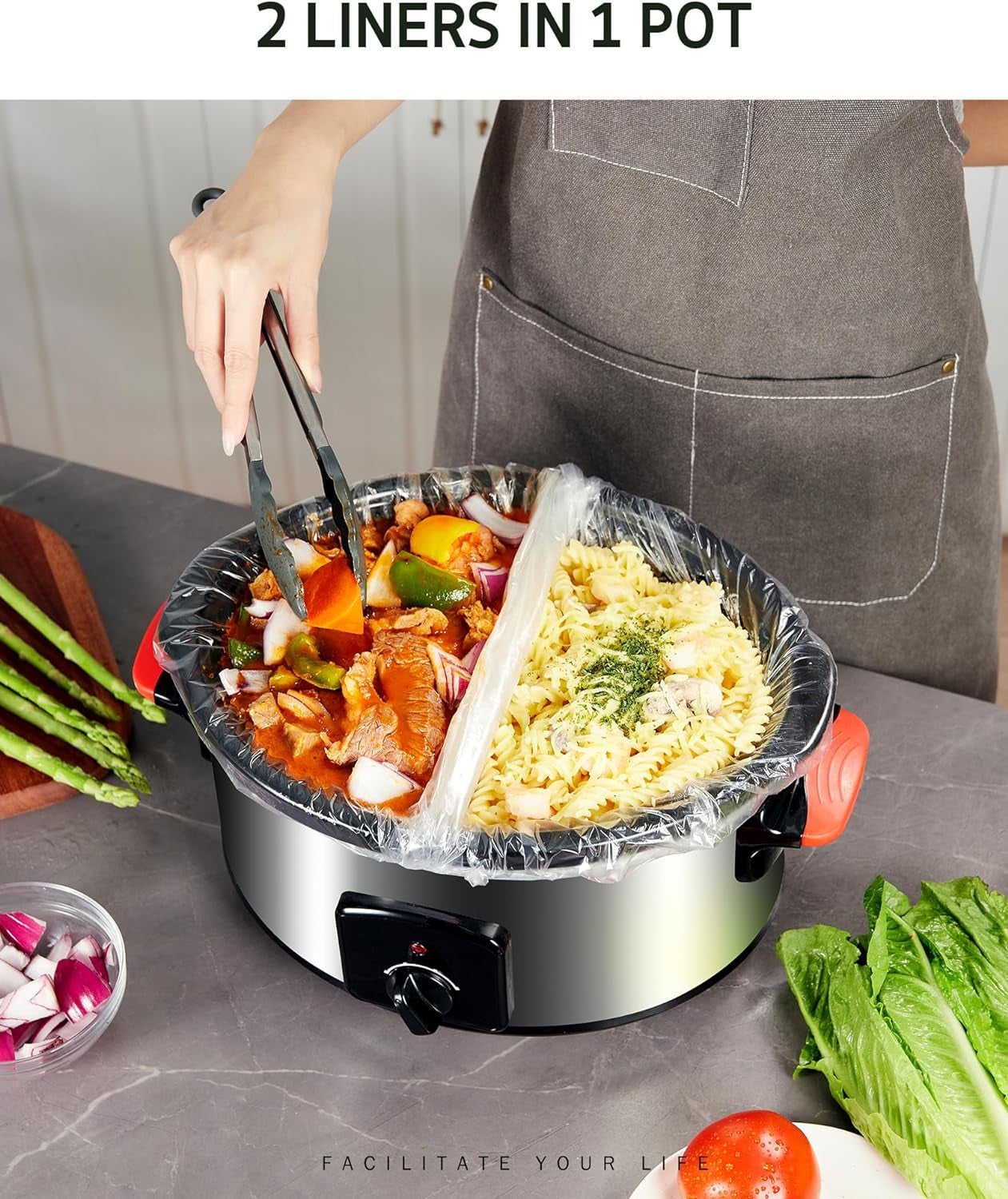 Slow Cooker Liners, 30 Count Cooking Bags Large Size Disposable Pot Liners Plastic Bags, Fit 3QT to 8QT for Slow Cooker Cooking Trays, 13"X 21", 30 Liners