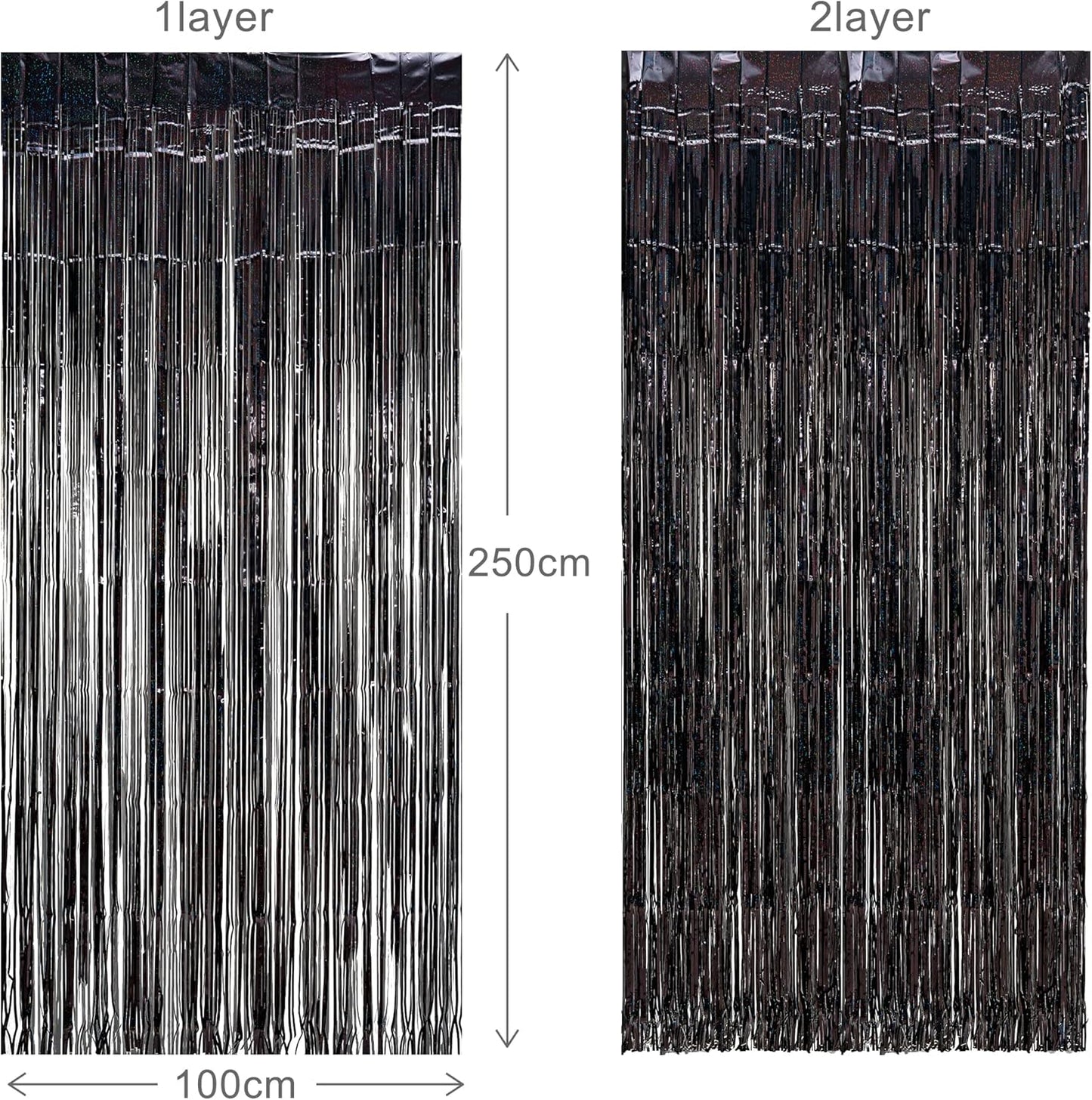 Purple and Black Tinsel Foil Fringe Curtain 3.2Ft X 8.2Ft X 4 Packs for Black Party Supplies Backdrop