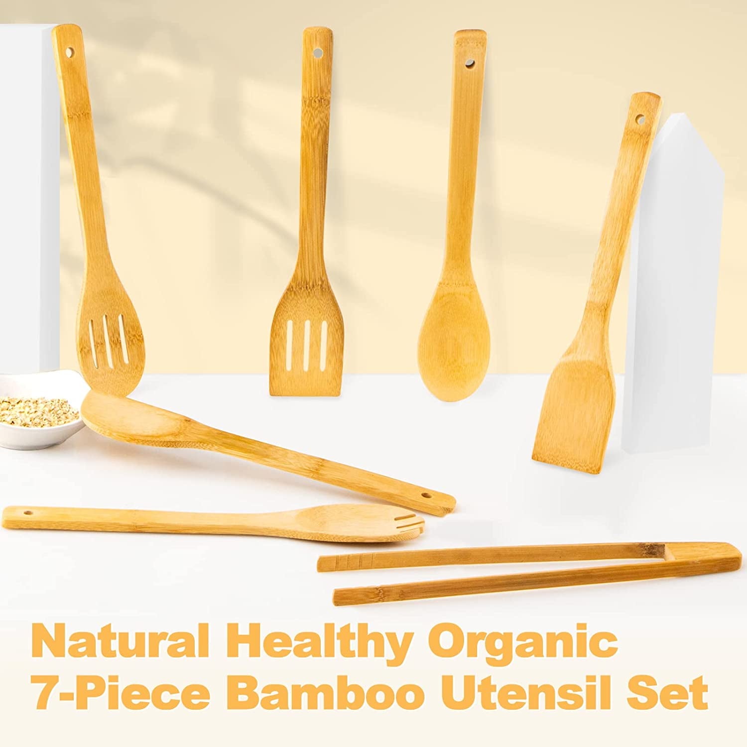 Wooden Spoons for Cooking 7-Piece, Kitchen Nonstick Bamboo Cooking Utensils Set, Healthy Bamboo Wooden Spatula Spoon for Cooking