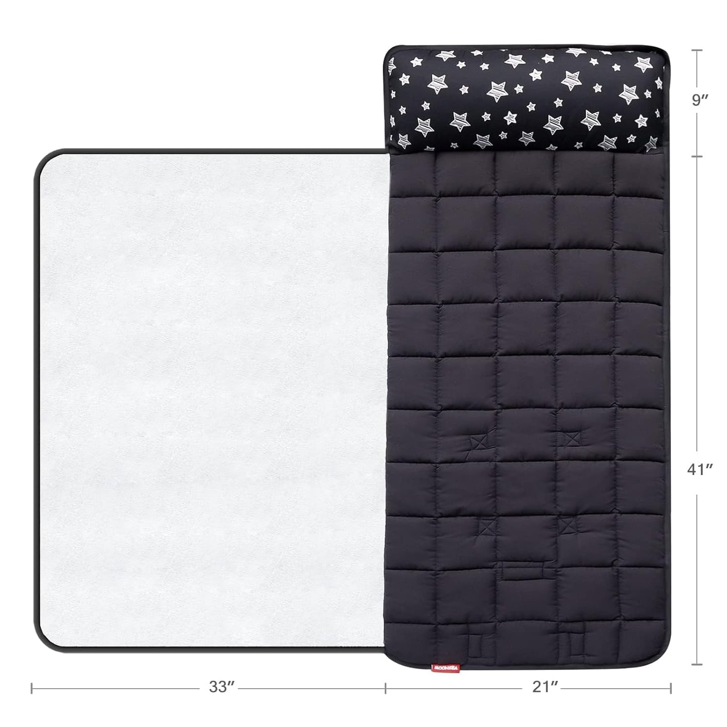 Toddler Sleeping Bag Nap Mat Black with Fleece Blanket, Lightweight, Soft Perfect for Kids Preschool, Daycare, Travel Sleeping Bag Boys Girls, 21" X 50" Fit Standard Cot