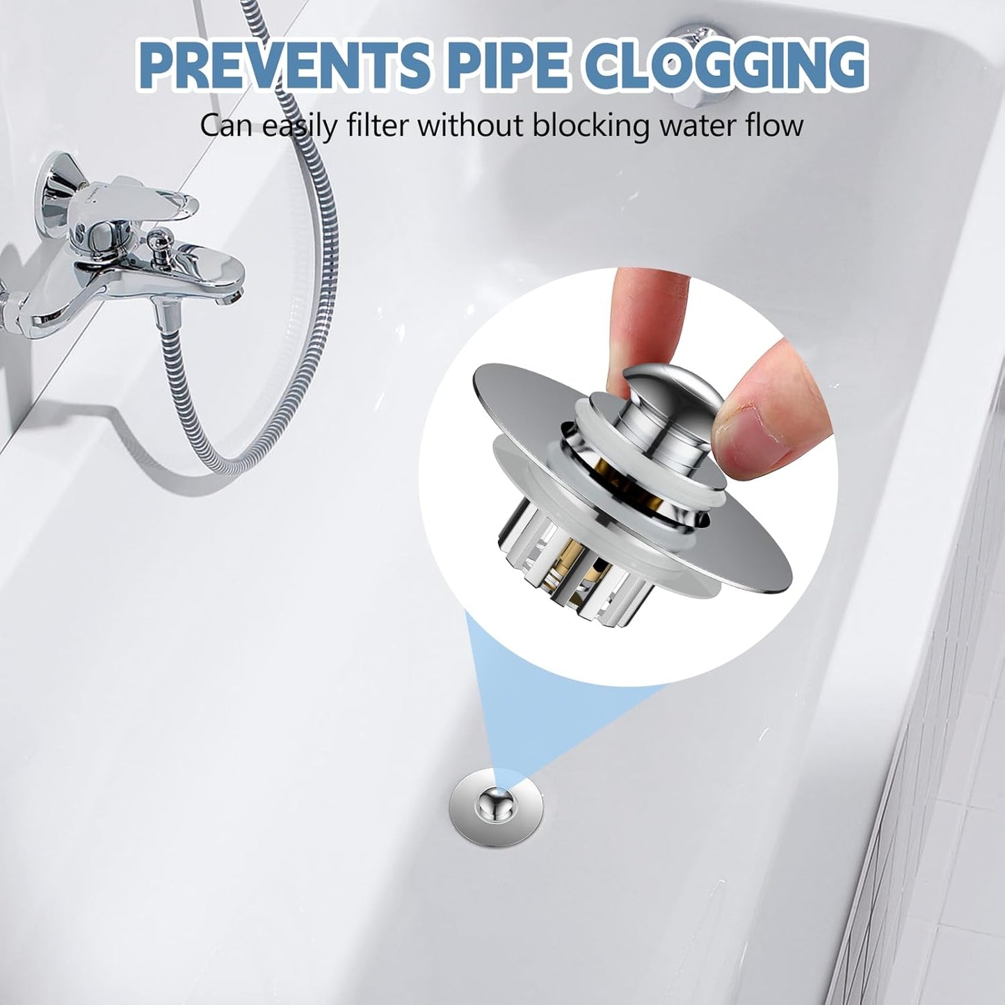 Universal Bathtub Drain Stopper, Tub Stopper Bathtub Drain, Pop up Tub Drain Hair Catcher, Replaces Bath Tub Lift and Turn, Tip-Toe and Trip Lever