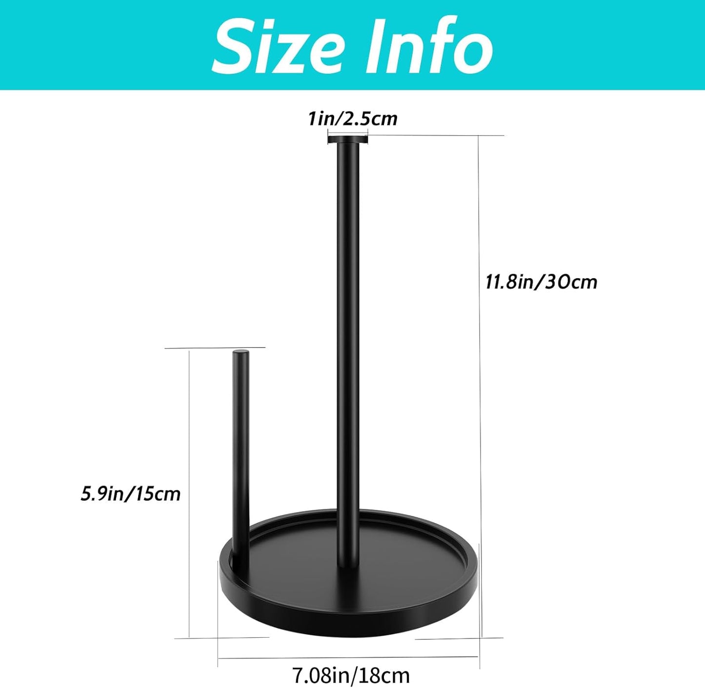 Paper Towel Holder Countertop, Standing Paper Roll Holder with anti Slip Weighted Base, Stainless Steel Freestanding Paper Towel Holder for Kitchen, Black