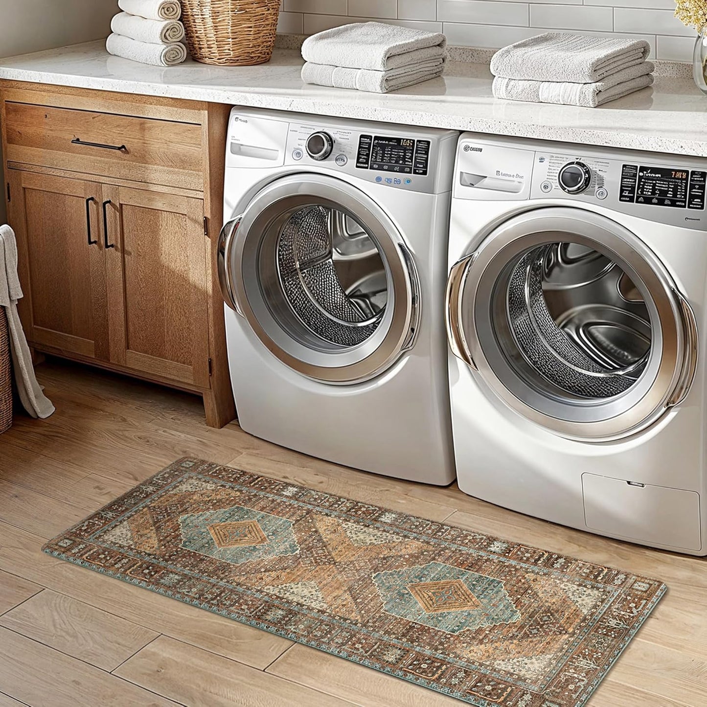 Kitchen Mats for Floor 2Pcs, Washable anti Fatigue Mat for Cushioned, 17.3"X47"+17.3"X30", Waterproof Kitchen Rugs, Non Slip Comfort Standing Mat Rug for Home, Sink, Laundry, Brick